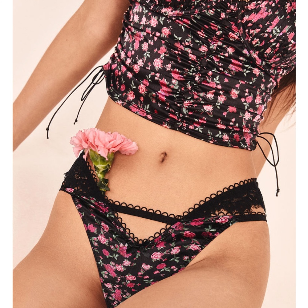 For Love & Lemons Melrose Black Floral Thong Panty
